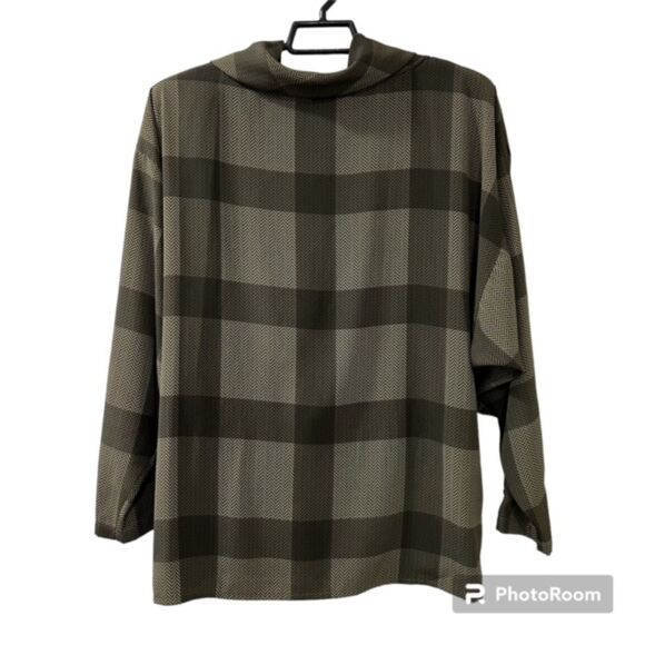 Vintage 80s Jac Dale Womens Green Plaid Cowl Neck Top Size 12/42 - Picture 2 of 12